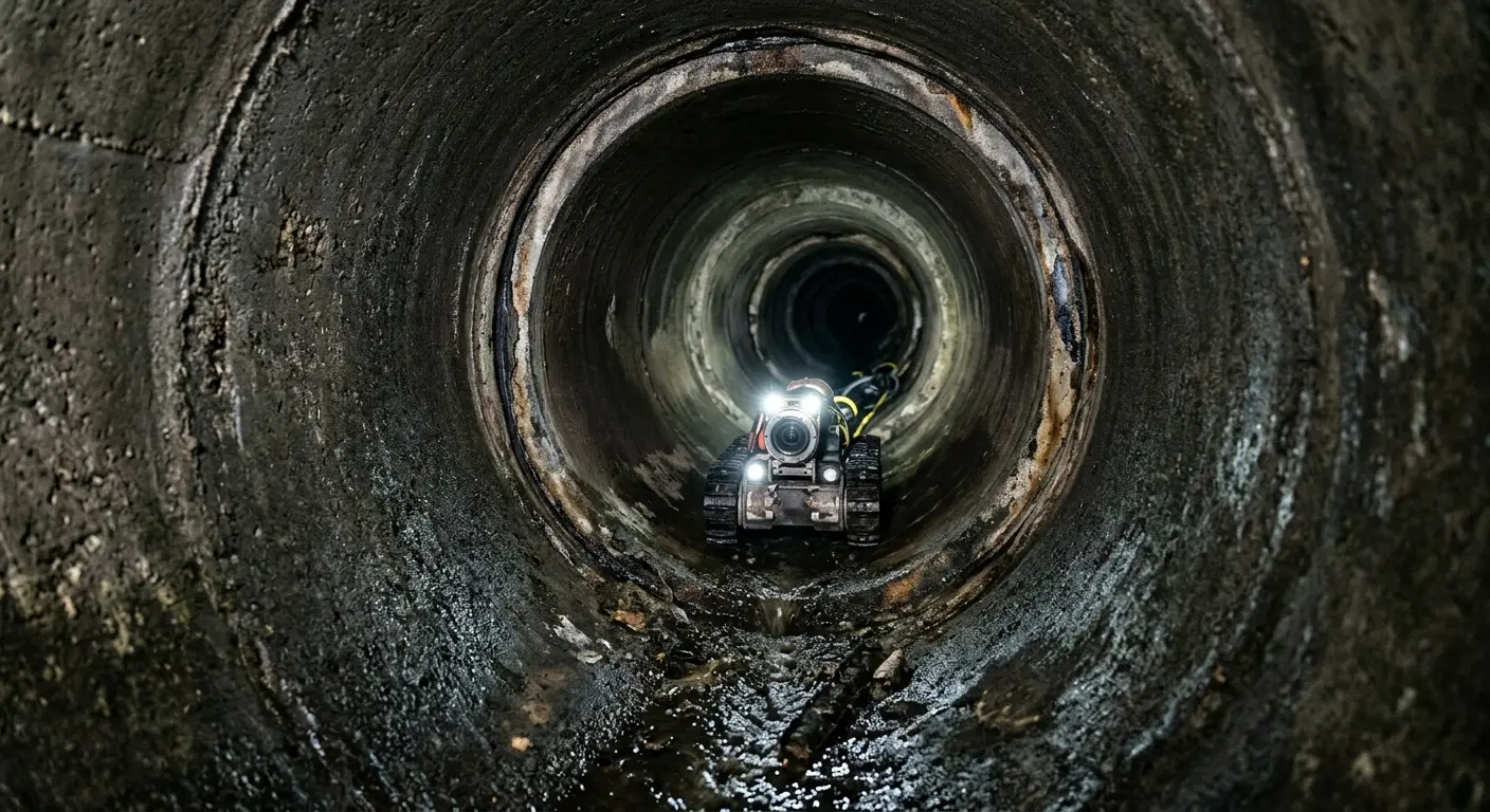 Robotic sewer camera inspecting pipe interior for Drain Snake Service in St. Louis